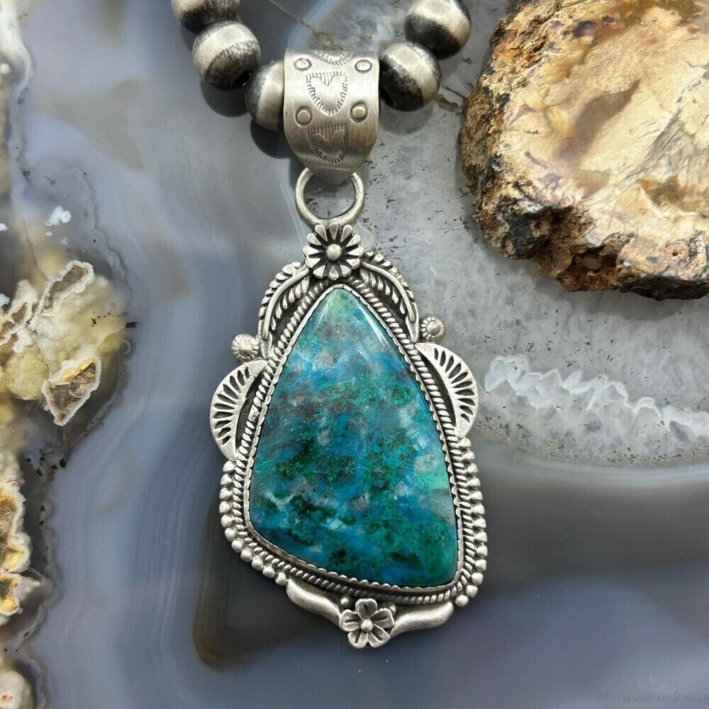 Sterling Southwestern Style Triangle Shattuckite Decorated Pendant For Women